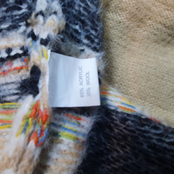 NWOT  longline Cardigan stripe knit  white brown size 6/8 . w" hoodie wool blend - Picture 8 of 9